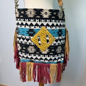 Hopofly Southwestern Leather & Canvas Crossbody Bag